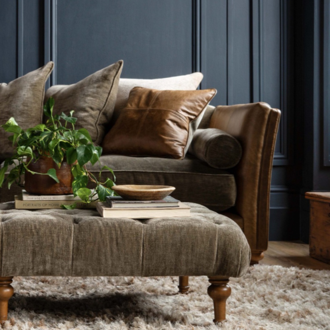 A&J Lomund Grand Standard Back Leather & Fabric Sofa image 3
